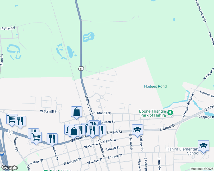 map of restaurants, bars, coffee shops, grocery stores, and more near 146 Mockingbird Crossing in Hahira