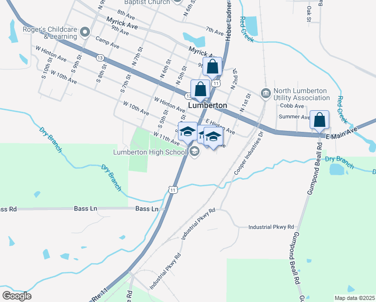 map of restaurants, bars, coffee shops, grocery stores, and more near Old U.S. 11 in Carriere
