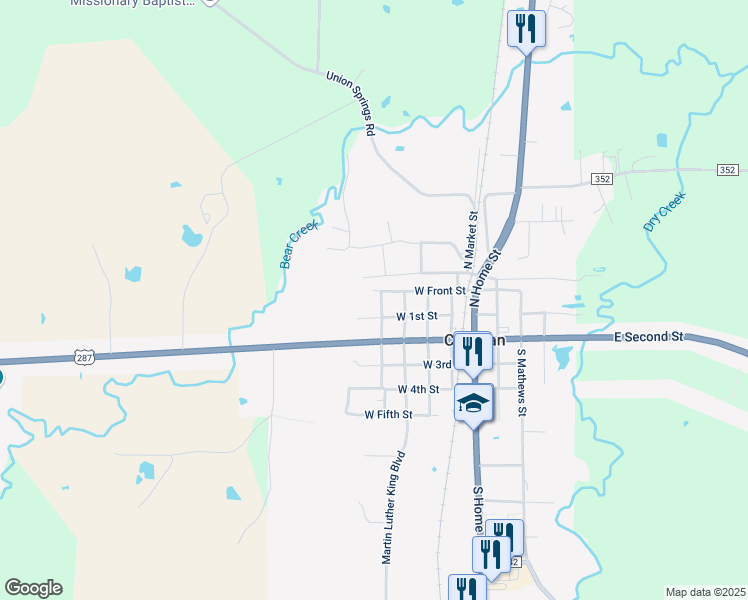map of restaurants, bars, coffee shops, grocery stores, and more near 8 West Front Street in Corrigan