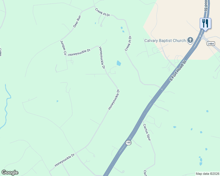 map of restaurants, bars, coffee shops, grocery stores, and more near 861 Honeysuckle Drive in Killeen