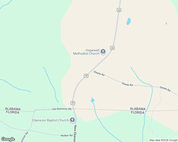 map of restaurants, bars, coffee shops, grocery stores, and more near County Road 20 in Florala