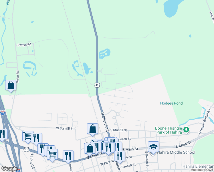 map of restaurants, bars, coffee shops, grocery stores, and more near 118 Mockingbird Crossing in Hahira