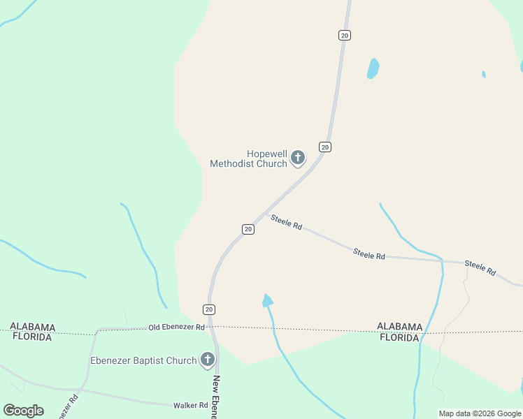 map of restaurants, bars, coffee shops, grocery stores, and more near County Road 20 in Florala