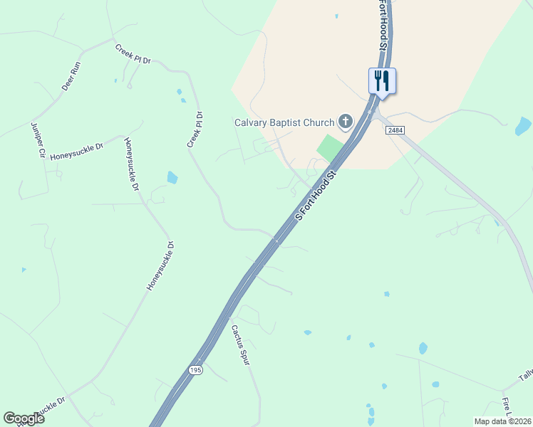 map of restaurants, bars, coffee shops, grocery stores, and more near 1072 Creek Place Drive in Killeen