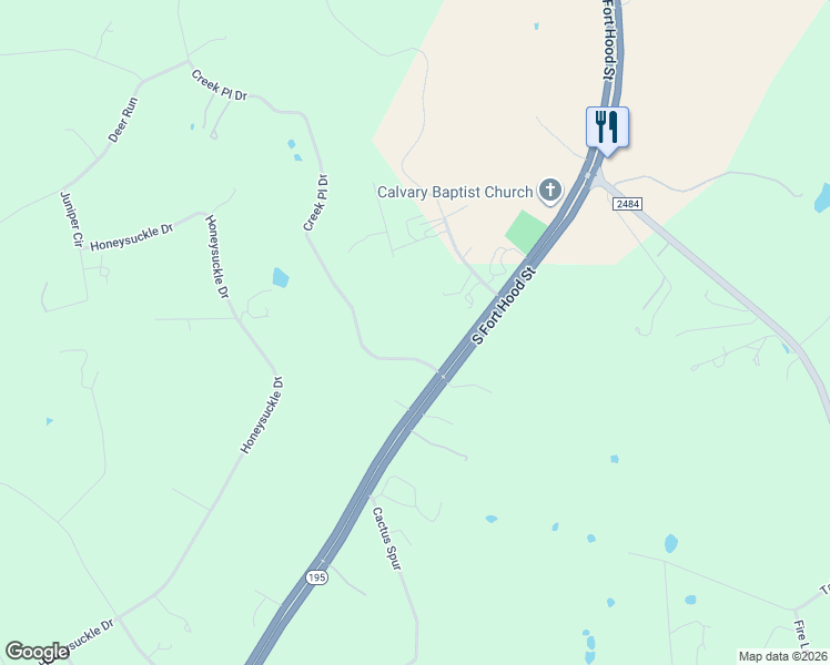 map of restaurants, bars, coffee shops, grocery stores, and more near 1072 Creek Place Drive in Killeen