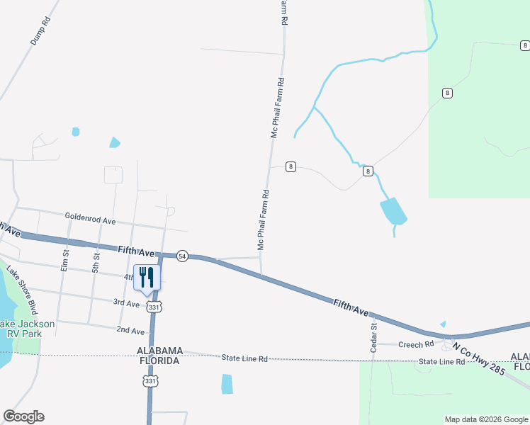 map of restaurants, bars, coffee shops, grocery stores, and more near McPhail Farm Road in Florala