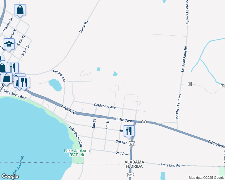 map of restaurants, bars, coffee shops, grocery stores, and more near 23621 Goldenrod Avenue in Florala