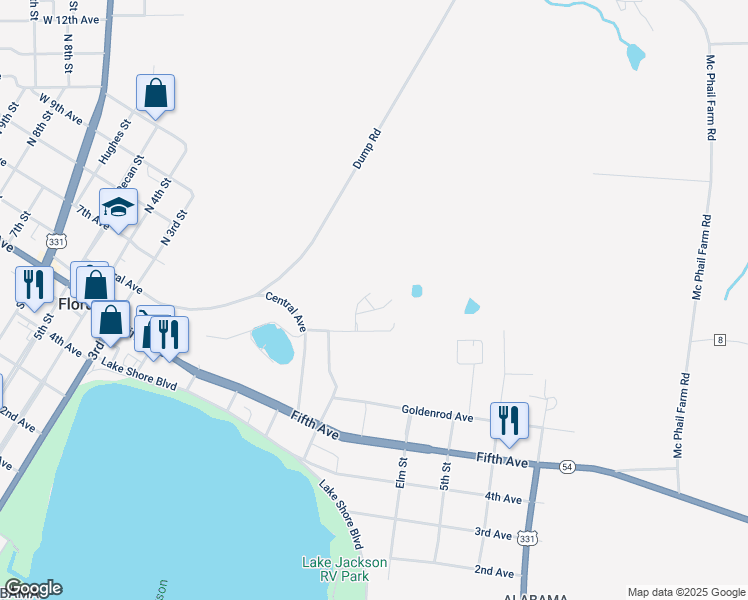 map of restaurants, bars, coffee shops, grocery stores, and more near 200 Gordon in Florala