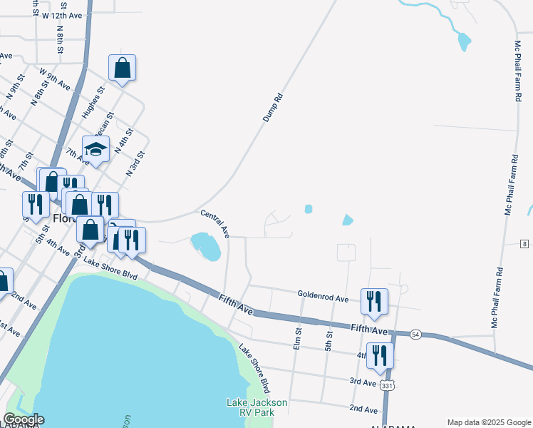 map of restaurants, bars, coffee shops, grocery stores, and more near 200 Gordon in Florala