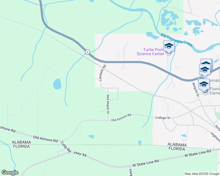 map of restaurants, bars, coffee shops, grocery stores, and more near Magnolia Loop in Flomaton