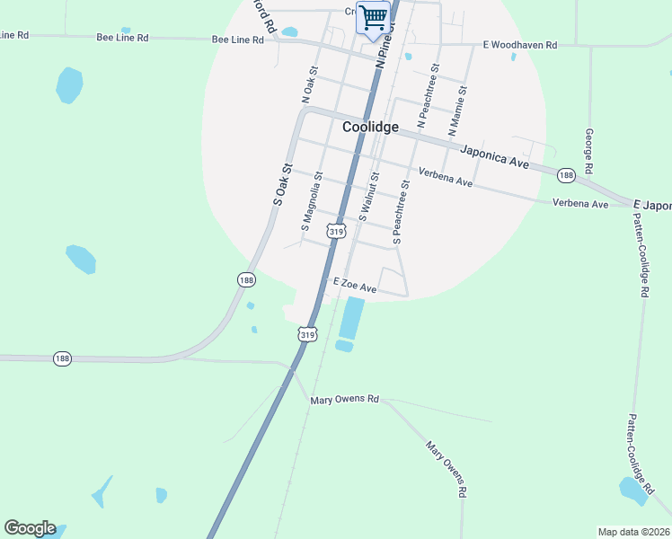 map of restaurants, bars, coffee shops, grocery stores, and more near 1029 East Zoe Avenue in Coolidge