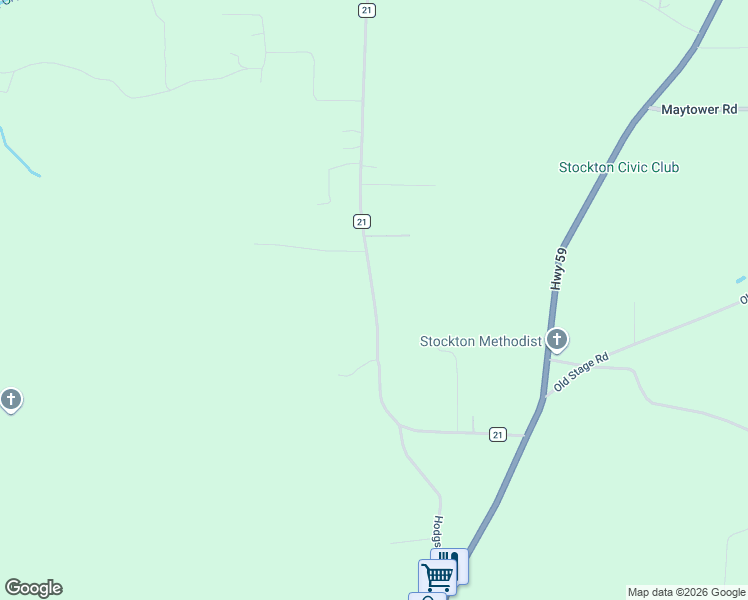 map of restaurants, bars, coffee shops, grocery stores, and more near 53600 County Road 21 in Stockton