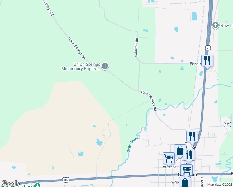 map of restaurants, bars, coffee shops, grocery stores, and more near in Corrigan