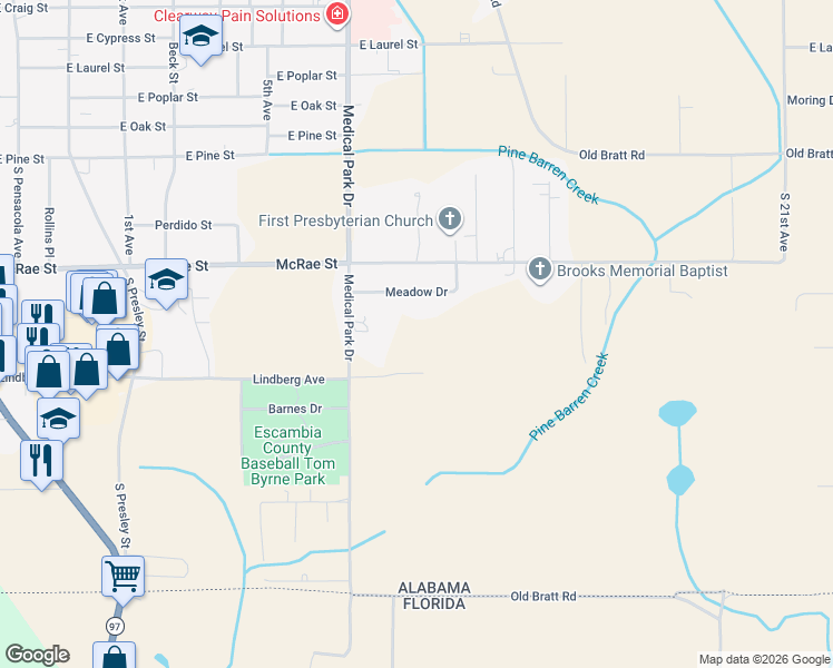 map of restaurants, bars, coffee shops, grocery stores, and more near 1305 8th Avenue in Atmore