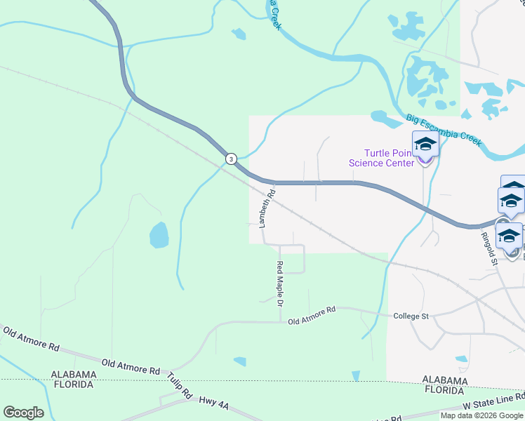 map of restaurants, bars, coffee shops, grocery stores, and more near Lambeth Rd in Flomaton