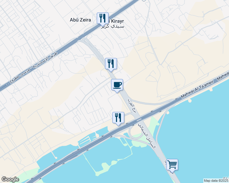 map of restaurants, bars, coffee shops, grocery stores, and more near Borg El-Arab Airport - North Coast Road in Borg El Arab