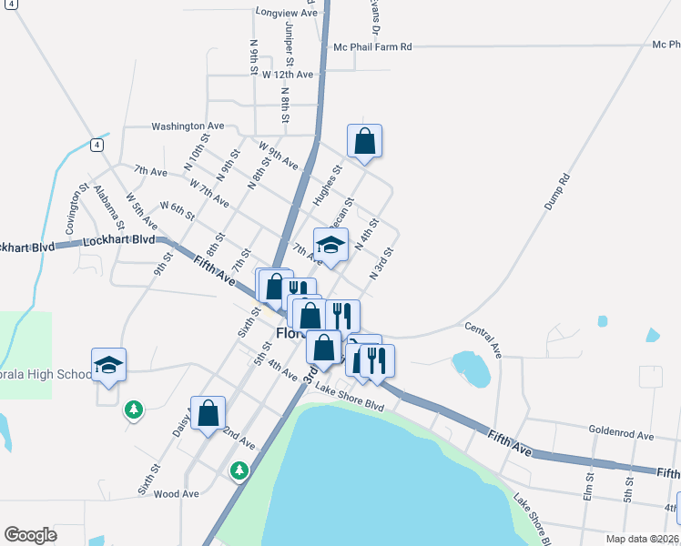 map of restaurants, bars, coffee shops, grocery stores, and more near 1401 7th Avenue in Florala