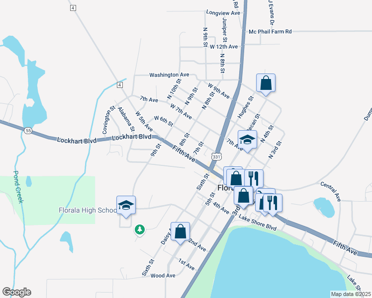 map of restaurants, bars, coffee shops, grocery stores, and more near 1800 State Highway 55 in Florala