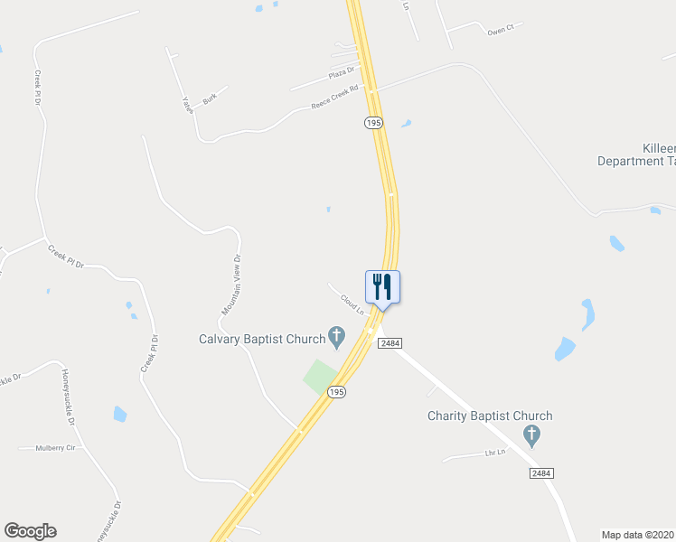 map of restaurants, bars, coffee shops, grocery stores, and more near 259 Cloud Lane in Killeen