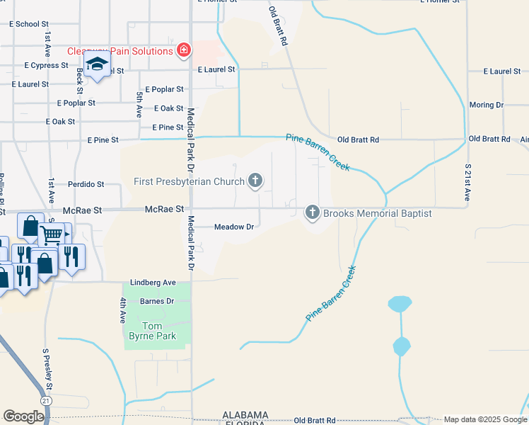 map of restaurants, bars, coffee shops, grocery stores, and more near 700 McRae Street in Atmore
