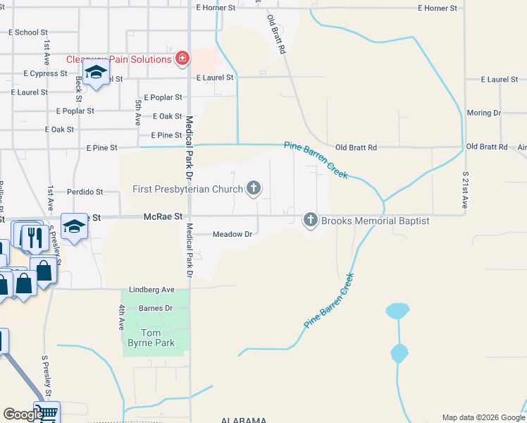 map of restaurants, bars, coffee shops, grocery stores, and more near 700-798 McRae St in Atmore