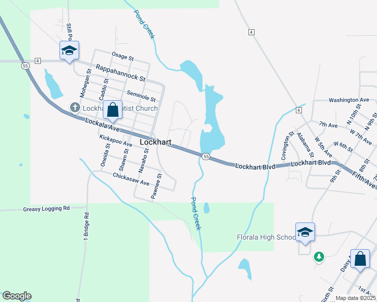 map of restaurants, bars, coffee shops, grocery stores, and more near 1800 Alabama 55 in Florala