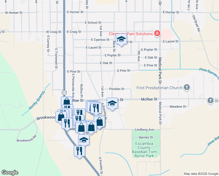 map of restaurants, bars, coffee shops, grocery stores, and more near 1201 1st Avenue in Atmore