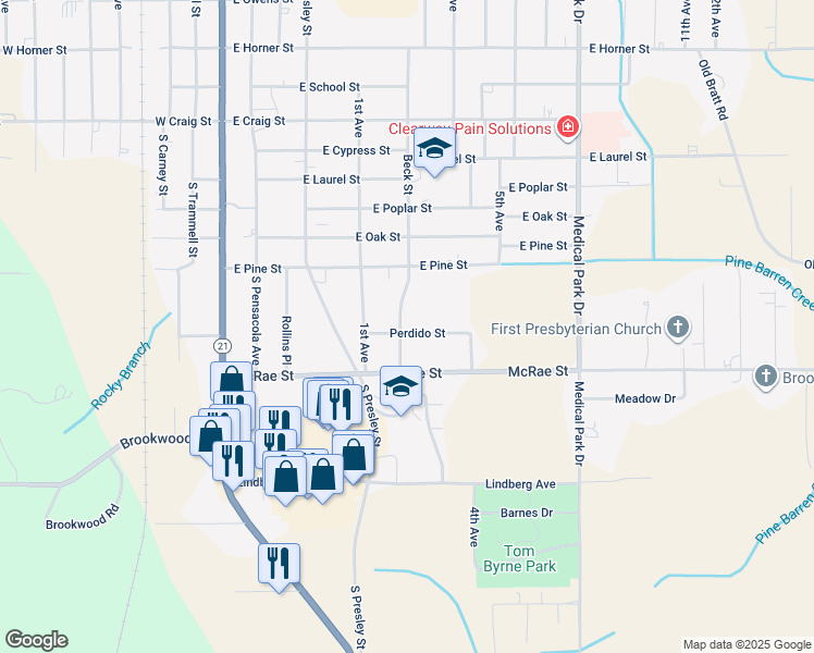 map of restaurants, bars, coffee shops, grocery stores, and more near 1200 Montgomery Avenue in Atmore