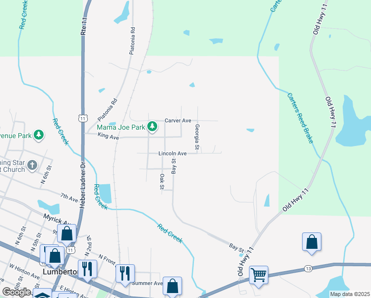 map of restaurants, bars, coffee shops, grocery stores, and more near 520 King Avenue in Lumberton
