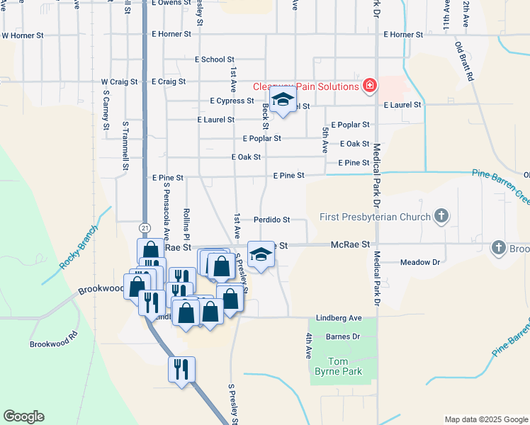 map of restaurants, bars, coffee shops, grocery stores, and more near 1200-1202 Montgomery Avenue in Atmore