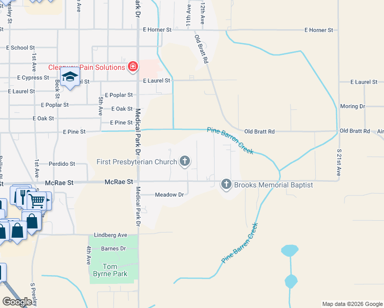 map of restaurants, bars, coffee shops, grocery stores, and more near 1108 Davis Drive in Atmore