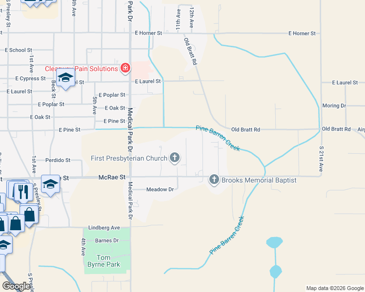 map of restaurants, bars, coffee shops, grocery stores, and more near 1108 Davis Drive in Atmore