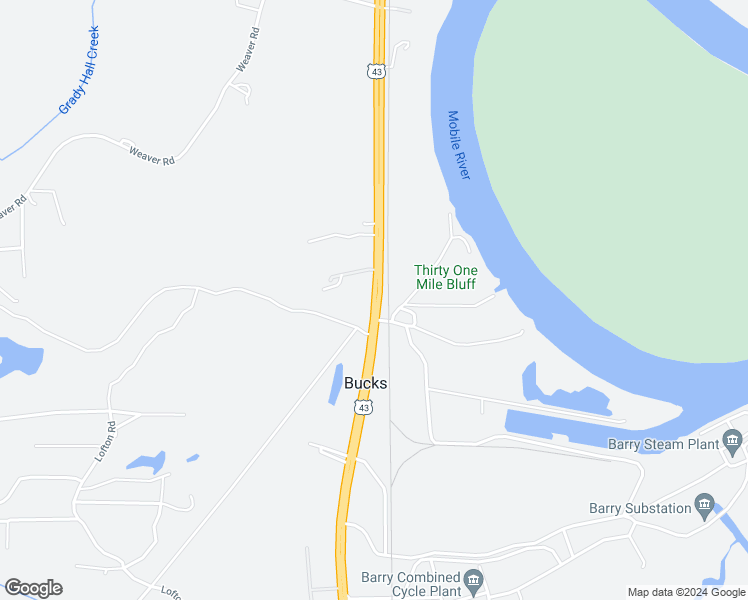 map of restaurants, bars, coffee shops, grocery stores, and more near 15275 U.S. 43 in Mobile