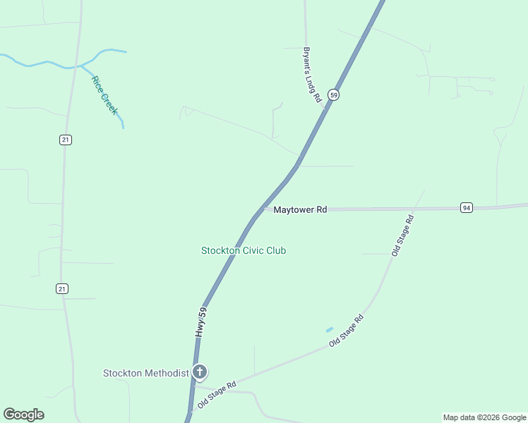 map of restaurants, bars, coffee shops, grocery stores, and more near 53894 Alabama 59 in Stockton