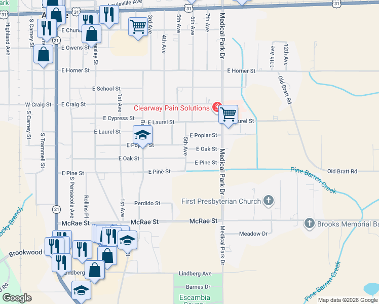 map of restaurants, bars, coffee shops, grocery stores, and more near 512 5th Avenue in Atmore