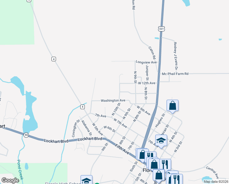 map of restaurants, bars, coffee shops, grocery stores, and more near 2003 Adams Avenue in Florala