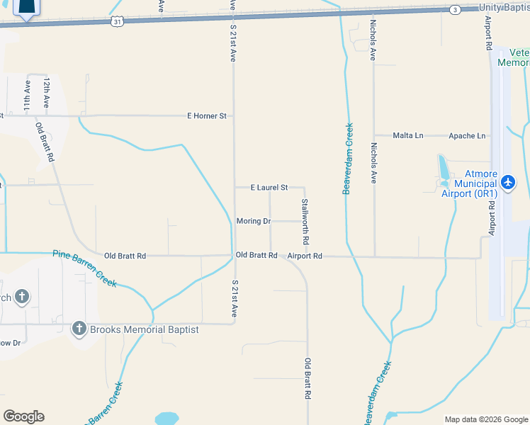 map of restaurants, bars, coffee shops, grocery stores, and more near 108 Barkley Drive in Atmore