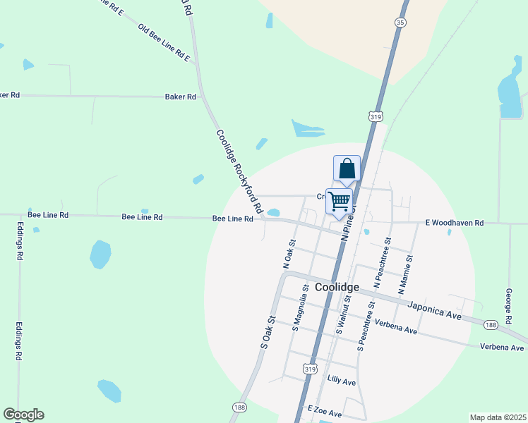map of restaurants, bars, coffee shops, grocery stores, and more near 162 Coolidge RockyFord Road in Coolidge