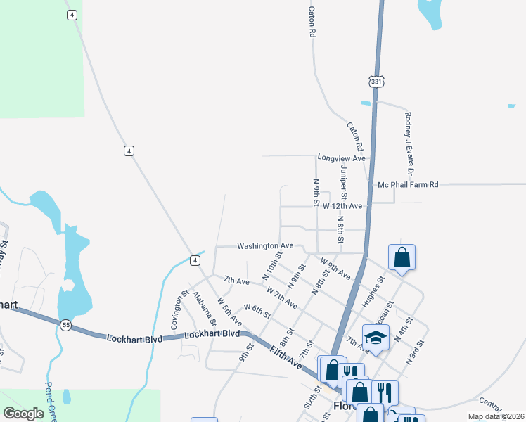 map of restaurants, bars, coffee shops, grocery stores, and more near 2003-2001 Adams Avenue in Florala