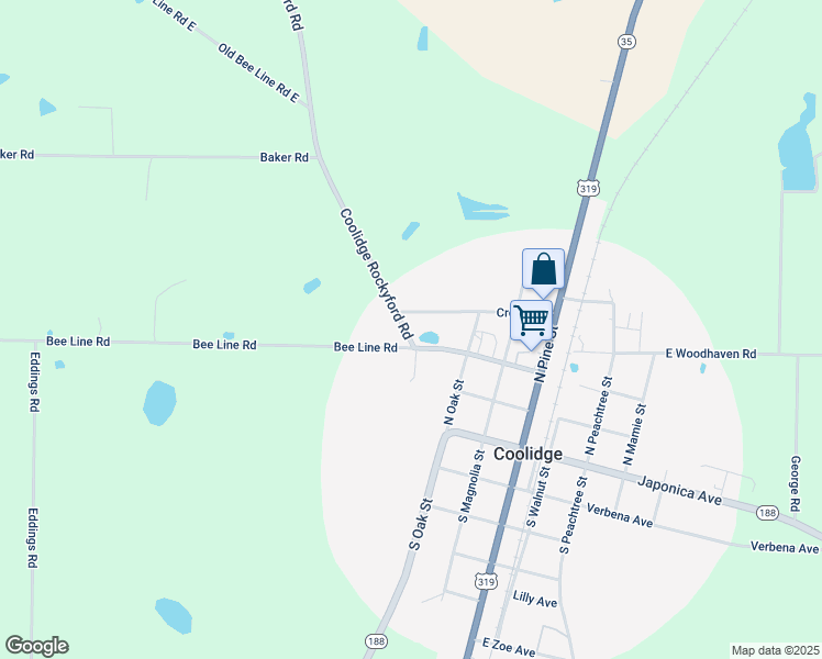 map of restaurants, bars, coffee shops, grocery stores, and more near 162 Coolidge RockyFord Road in Coolidge