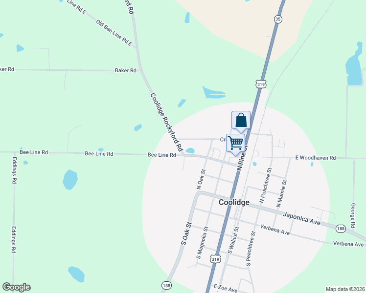 map of restaurants, bars, coffee shops, grocery stores, and more near 162 Coolidge RockyFord Road in Coolidge