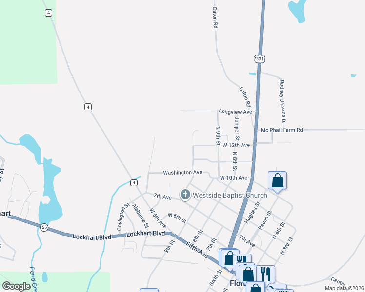map of restaurants, bars, coffee shops, grocery stores, and more near Jackson Street in Florala