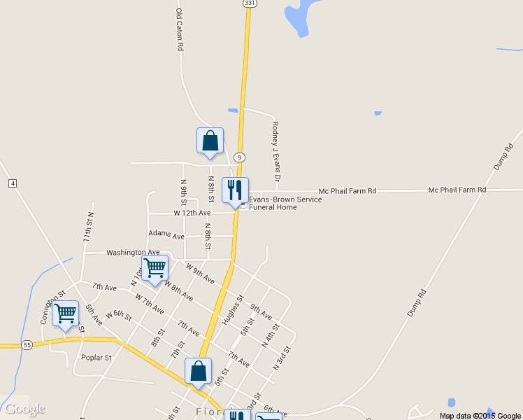 map of restaurants, bars, coffee shops, grocery stores, and more near Cooper Street in Florala