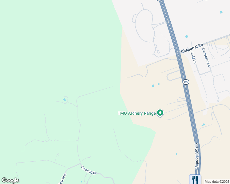 map of restaurants, bars, coffee shops, grocery stores, and more near 2954 Creek Place Drive in Killeen