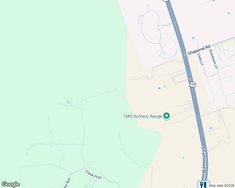 map of restaurants, bars, coffee shops, grocery stores, and more near 2954 Creek Place Drive in Killeen