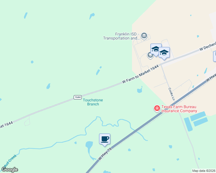 map of restaurants, bars, coffee shops, grocery stores, and more near 2096 Farm to Market Road 1644 in Franklin