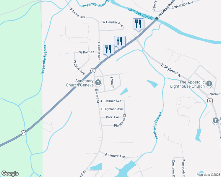 map of restaurants, bars, coffee shops, grocery stores, and more near 210 South 2nd Street in Geneva