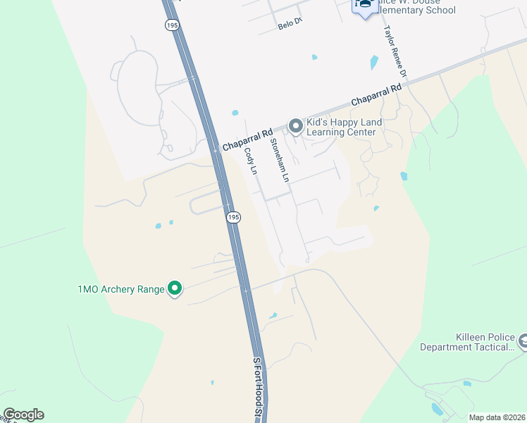 map of restaurants, bars, coffee shops, grocery stores, and more near 307 Cody Lane in Killeen