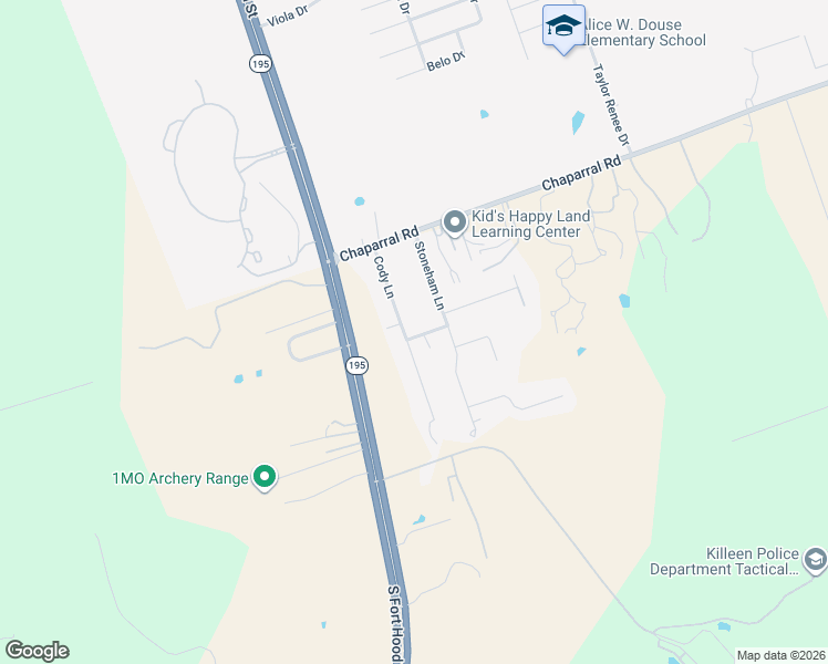 map of restaurants, bars, coffee shops, grocery stores, and more near 307 Cody Lane in Killeen