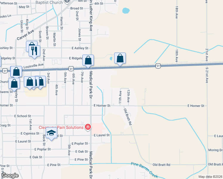 map of restaurants, bars, coffee shops, grocery stores, and more near 219 10th Ave in Atmore